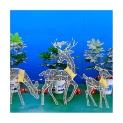 Christmas Deer Decoration Outdoor With Light Deer Family, 3-Piece Set Reindeer For Yard Patio Lawn Garden Party Decor
