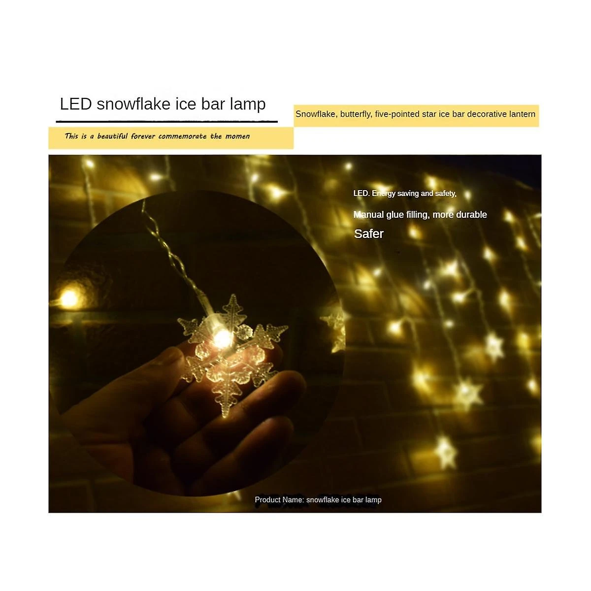 96 Led Snowflake String Lights Snow Fairy Garland Decoration For Christmas Halloween New Year Home Decor Eu Plug-c 2 96 Led Snowflake String Lights Snow Fairy Garland Decoration For Christmas Halloween New Year Home Decor Eu Plug-c - Billede 2