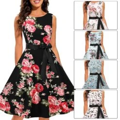 Women's Vintage Cocktail Dress High Waist Knee Free Dresses Gift For Christmas Birthday New Year 2XL 2409 -Schmidt Butik 1028601192 max