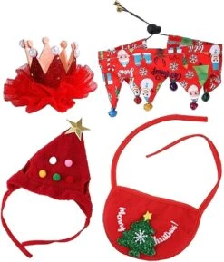2 Pcs Cat Christmas Dress Up Set - Christmas Pet Hair Clip Hat Scarf Drool Set - Christmas Party Fashion Pet Hair Clip, Hat, Scarf, Drool Costume -Schmidt Butik 1054300520 max