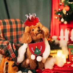 2 Pcs Cat Christmas Dress Up Set - Christmas Pet Hair Clip Hat Scarf Drool Set - Christmas Party Fashion Pet Hair Clip, Hat, Scarf, Drool Costume -Schmidt Butik 1054300523 max