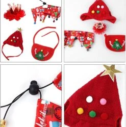2 Pcs Cat Christmas Dress Up Set - Christmas Pet Hair Clip Hat Scarf Drool Set - Christmas Party Fashion Pet Hair Clip, Hat, Scarf, Drool Costume -Schmidt Butik 1054300530 max