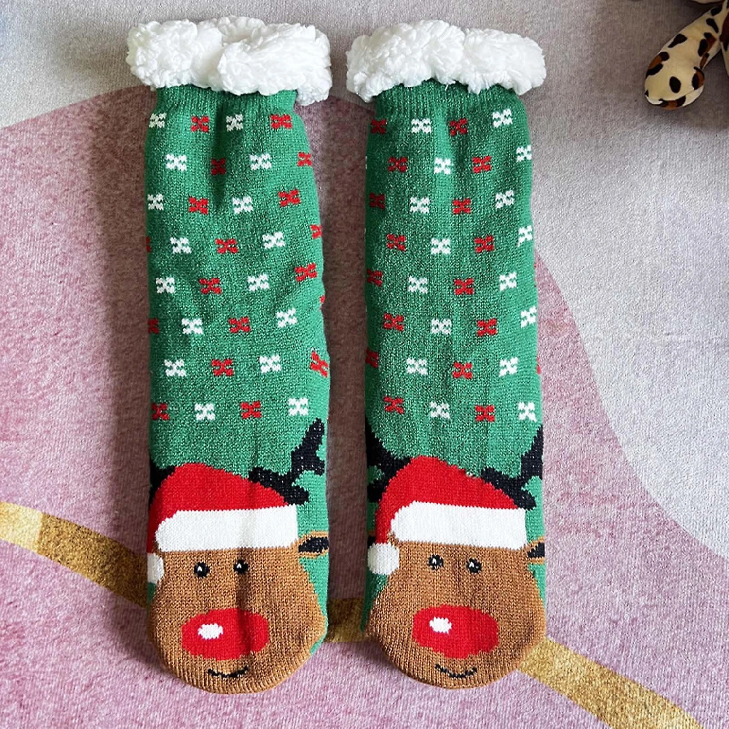 Christmas Floor Socks Women's And Winter Lamb Fleece Snow Socks Thickened And Furnished Home Sleep Carpet Socks Holiday Ornaments D 4 Christmas Floor Socks Women's And Winter Lamb Fleece Snow Socks Thickened And Furnished Home Sleep Carpet Socks Holiday Ornaments D - Billede 4