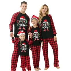 Christmas Family Matching Pyjamas Set, Baby Romper / Brev Julehat Print Langærmede Toppe + Plaidbukser Nattøj Sæt Mor