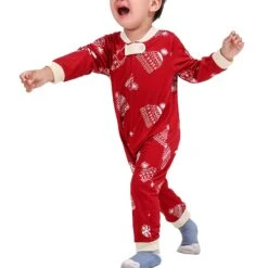Family Pajamas Christmas Tree Printing Round Collar Long Sleeves Splicing Color Xmas Matching Sleepwear -Schmidt Butik 1074921907 max