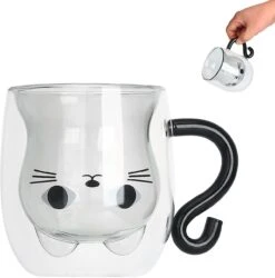 Cat Mugs, Halloween Christmas Valentines Mothers Day Easter Present Idea, Cute Coffee Mug Double Wall Glass Tea Cup -Schmidt Butik 1089722444 max