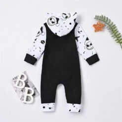 Halloween Infant Baby One-piece Costume Nightmare Before Christmas Jumpsuit Toddlers Skull Print Hooded Romper Gifts 18-24 Months