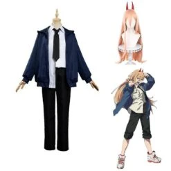 Anime Power Cosplay Chainsaw Man Cosplay Blue Jacket Pants Wig Neutral Uniform Suit Halloween Christmas Party Costume Costumes With Wigs XXXL -Schmidt Butik 1098162946 max