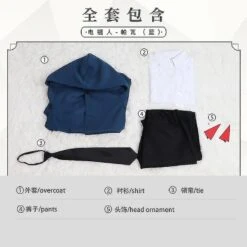 Anime Power Cosplay Chainsaw Man Cosplay Blue Jacket Pants Wig Neutral Uniform Suit Halloween Christmas Party Costume Costumes With Wigs XXXL