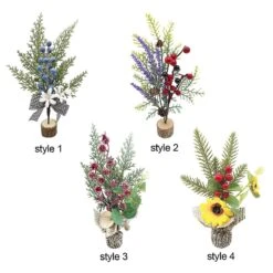Christmas Tree Ornament Long-lasting Use Wood And Plastic Material Snow Red Fruit Potted Trees