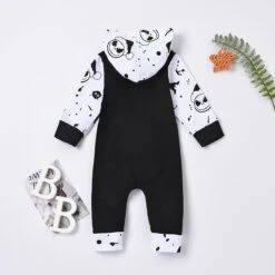 Baby Boy Girl One-piece Nightmare Before Jumpsuit Unisex Long Sleeve Skull Prints Hooded Halloween Christmas Romper Outfits 100