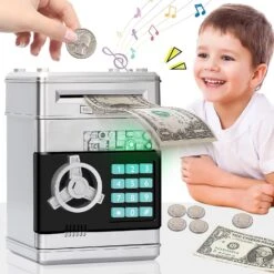 Atm Piggy Bank For Real Money For Boys Toys Age 6-8-10-12, Money Saving Box For Adults Christmas Birthday Gifts For Kids 5-7