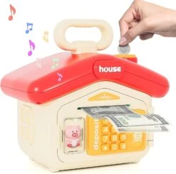 Electronic Piggy Bank Toys For Kids, Cute Atm Saving Machine Coin Money Box With Password & Fingerprint Simulation, Auto Scroll Paper Money, Christmas