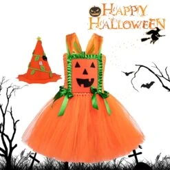 Girl's Halloween Pumpkin Dress Cartoon Pumpkin Festival Party Costume For Halloween Christmas Party S