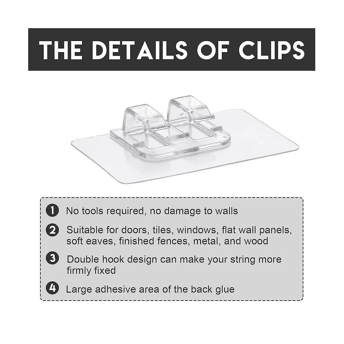 100pcs Hooks For Outdoor String Lights Waterproof For Patio Hanging Christmas Light Cable Cord Rope 2 100pcs Hooks For Outdoor String Lights Waterproof For Patio Hanging Christmas Light Cable Cord Rope - Billede 2