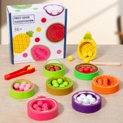 Counting Fruits With Matching Sorting Cups For Kids , 50pcs Fruits Color Sorting Learning Toys For Number Counting & Color Recognition, Christmas Gift 1pcs