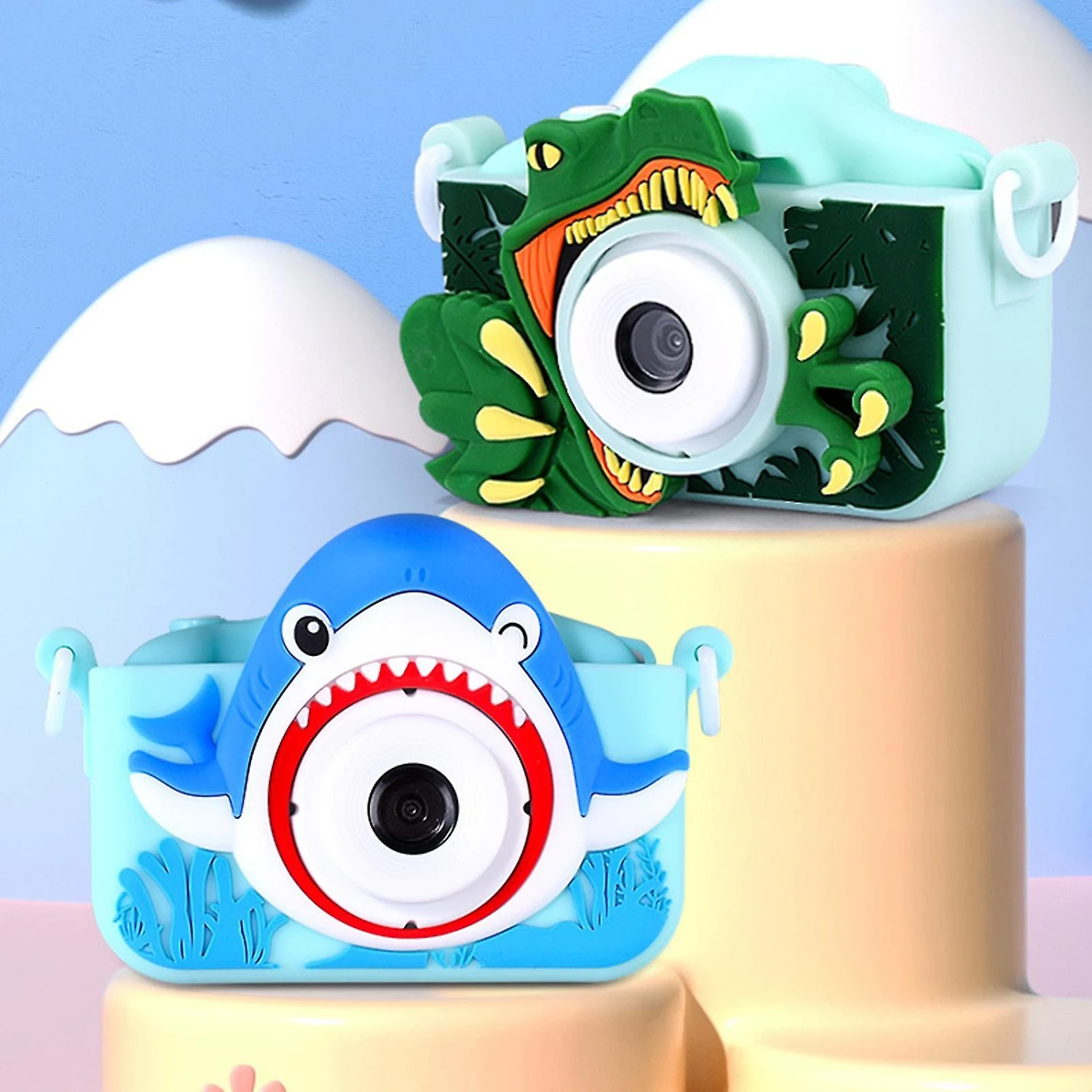 Kids Digital Camera Toys - Soft SiliconVideo Player With Cartoon Dinosaur Design Christmas Birthday Gift,blue 2 Kids Digital Camera Toys - Soft SiliconVideo Player With Cartoon Dinosaur Design Christmas Birthday Gift,blue - Billede 2