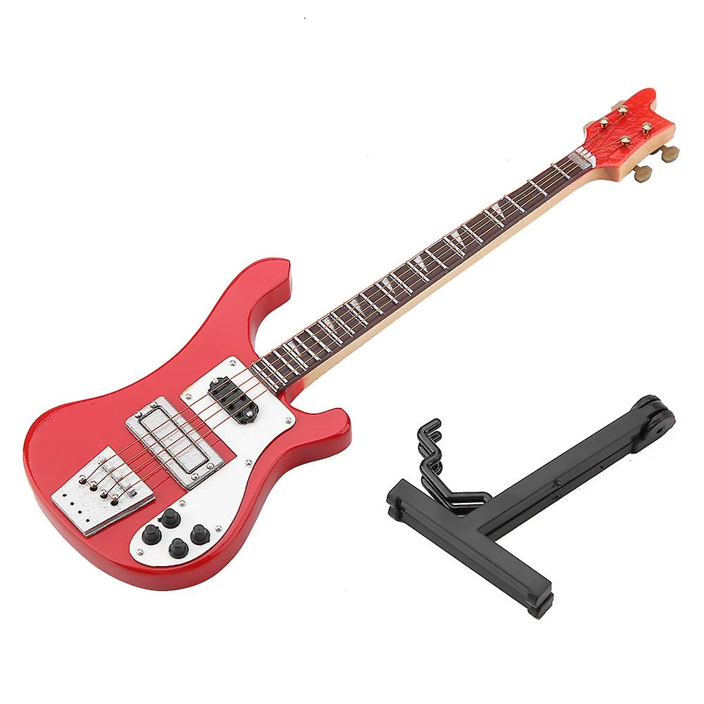 Red Mini Bass Guitar Replica With Stand And Case Instrument Model Ornaments Christmas Gift 4 Red Mini Bass Guitar Replica With Stand And Case Instrument Model Ornaments Christmas Gift - Billede 4