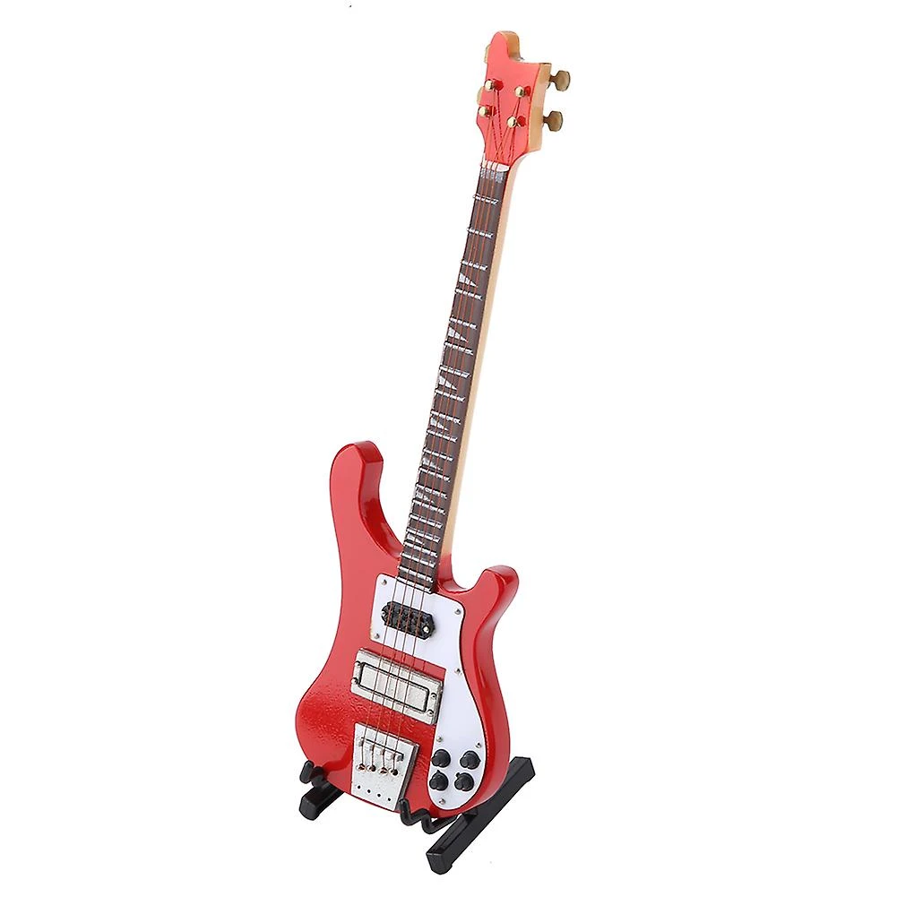Red Mini Bass Guitar Replica With Stand And Case Instrument Model Ornaments Christmas Gift 3 Red Mini Bass Guitar Replica With Stand And Case Instrument Model Ornaments Christmas Gift - Billede 3