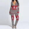 Women Animal Pajama One Piece Christmas Bodysuit Jumpsuit Long Sleeve Sleepwear L