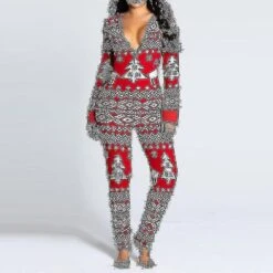 Women Animal Pajama One Piece Christmas Bodysuit Jumpsuit Long Sleeve Sleepwear L