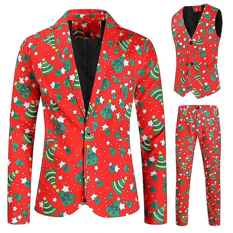 3 Piece Men's Christmas Suit Set Slim Fit Xmas Holiday Tuxedo Blazer Jacket Vests Pants XL 3 3 Piece Men's Christmas Suit Set Slim Fit Xmas Holiday Tuxedo Blazer Jacket Vests Pants XL - Billede 3