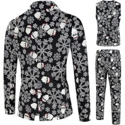 3 Piece Men's Christmas Suit Set Slim Fit Xmas Holiday Tuxedo Blazer Jacket Vests Pants XL