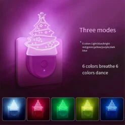 2Pcs Christmas Tree Night Light, Color-Changing Kids Night Light, Dusk-To-Dawn Sensor, Rainbow LED Night Light,EU Plug