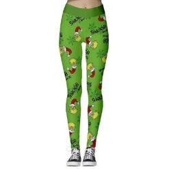 Christmas Women High Waist Leggings Striped The Grinch Snowflake Printed Stretch Skinny Pants Xmas Gift M A