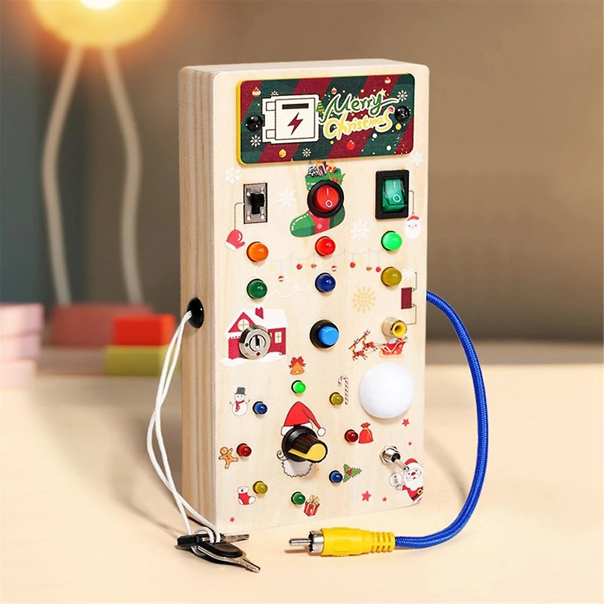 Christmas Baby Wooden Busy Board Med LED-lys Sensorisk Pædagogisk Legetøj Til Småbørn 1-3Y Vippekontakt Legetøj 3 Christmas Baby Wooden Busy Board Med LED-lys Sensorisk Pædagogisk Legetøj Til Småbørn 1-3Y Vippekontakt Legetøj - Billede 3