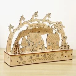 Handmade Wooden LED Night Light Lamp Christmas Creative Ornaments Children's Educational Toys Indoor Wooden Decorations