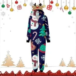 Onesie Christmas Pajamas For Family Matching Sets 2023 Deer Hooded Sleepwear Casual Cozy Xmas Pjs Holiday Jammies Women -Schmidt Butik 1218783665 max