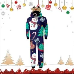 Onesie Christmas Pajamas For Family Matching Sets 2023 Deer Hooded Sleepwear Casual Cozy Xmas Pjs Holiday Jammies Women