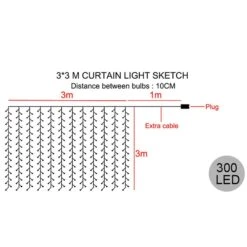 3M X 3m 300 Led Festival Christmas Wedding Party Curtain String Fairy Lamp Light Warm White -Schmidt Butik 1233497306 max