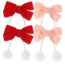 2 Pairs Bow Hair Clips Small Bows Clips Hair Styling Tools Furry Ball Hair Clips Hair Accessories For Christmas