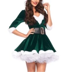 Mrs Santa Costume Set Creative Christmas Cosplay Dress Lovely Christmas Cosplay Costume XL Green