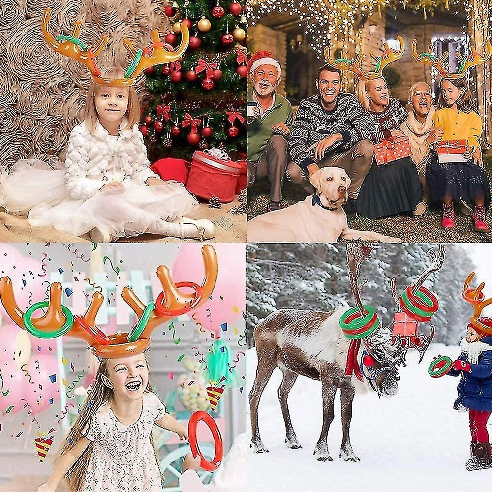 2 Set Inflatable Reindeer Antler Ring Game, Family Christmas Party Games 1 2 Set Inflatable Reindeer Antler Ring Game, Family Christmas Party Games