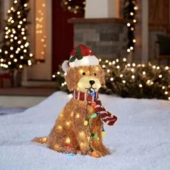 Holiday Living Christmas Led Light Up Fluffy Doodle Dogs Decor Gift Kb