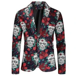 Men's 3 Pcs Christmas Suit One Button Ugly Funny Xmas Rose Skull Printed Sets (jackets+vests+pants )