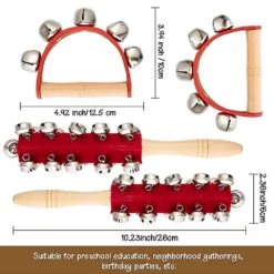 4Pcs Christmas Hand Jingle Bells Hand Bells Wooden Handle Bell Musical Instrument Toy Bell For Educ -Schmidt Butik 1331047572 max