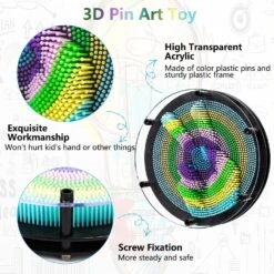 Pin Art, 3D Round Pin Art Toy, 8x8 Desk Toys, Metal Stress Fidget Relief Pin Toys For Kids Adults, Desk Christmas Accessories -Schmidt Butik 1370333004 max