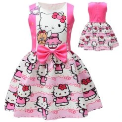 2024 Christmas Children's Princess Dress Hello Kitty Girls Pink Print Cosplay Kjole Børn Holiday Party Dress Kun Kjole 140cm