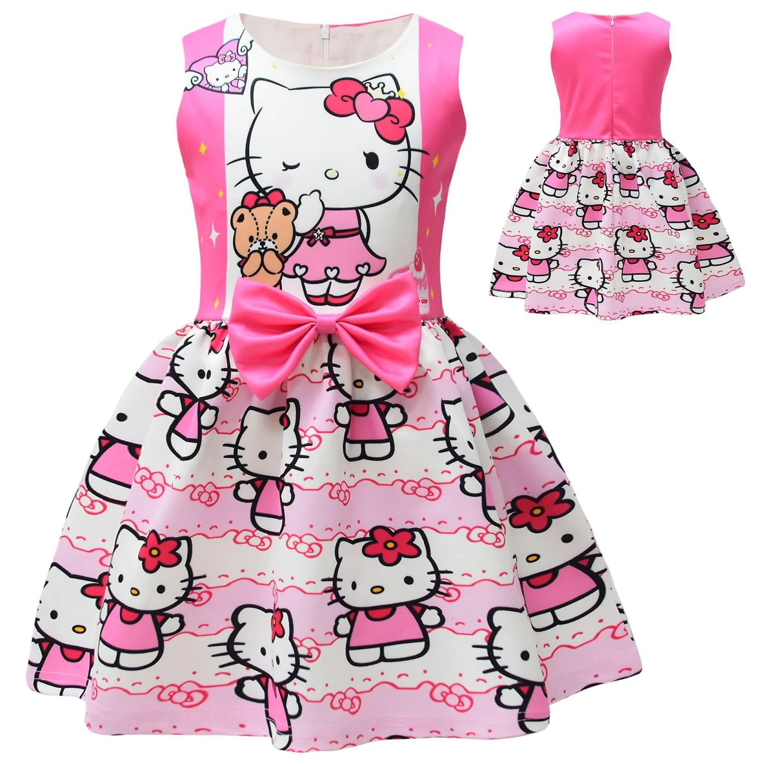 2024 Christmas Children's Princess Dress Hello Kitty Girls Pink Print Cosplay Kjole Børn Holiday Party Dress Kun Kjole 140cm 1 2024 Christmas Children's Princess Dress Hello Kitty Girls Pink Print Cosplay Kjole Børn Holiday Party Dress Kun Kjole 140cm