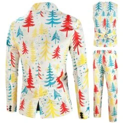 Men's Christmas Fashion Printed Suit Jacket + Vest + Suit Pants Suit Three-piece Set L Beige -Schmidt Butik 1386731368 max