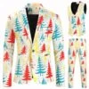Men's Christmas Fashion Printed Suit Jacket + Vest + Suit Pants Suit Three-piece Set L Beige