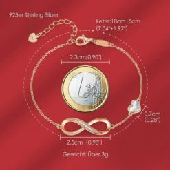 Bracelet Women 925 Sterling Silver Rose Gold Infinity Heart Bracelet Crystal Adjustable Bracelet Valentine's Day Mother's Day Birthday Christmas Gift