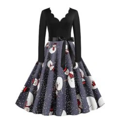 Christmas Skater Dress Women Rockabilly Party Swing Hepburn Xmas Dress 3XL