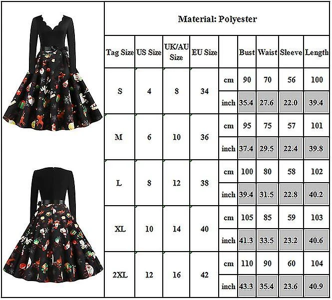 Women Christmas Party Retro Rockabilly Hepburn Swing Skater Midi Dress 2XL 2 Women Christmas Party Retro Rockabilly Hepburn Swing Skater Midi Dress 2XL - Billede 2