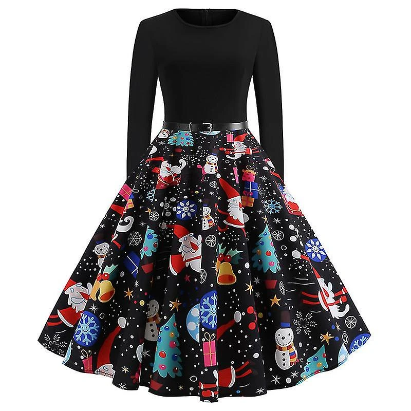Womens Christmas Rockabilly Swing Dress Party Midi Skater Dresses L 3 Womens Christmas Rockabilly Swing Dress Party Midi Skater Dresses L - Billede 3