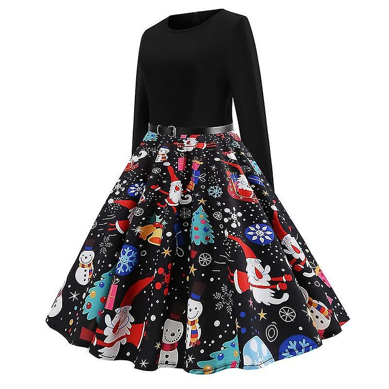 Womens Christmas Rockabilly Swing Dress Party Midi Skater Dresses L 2 Womens Christmas Rockabilly Swing Dress Party Midi Skater Dresses L - Billede 2
